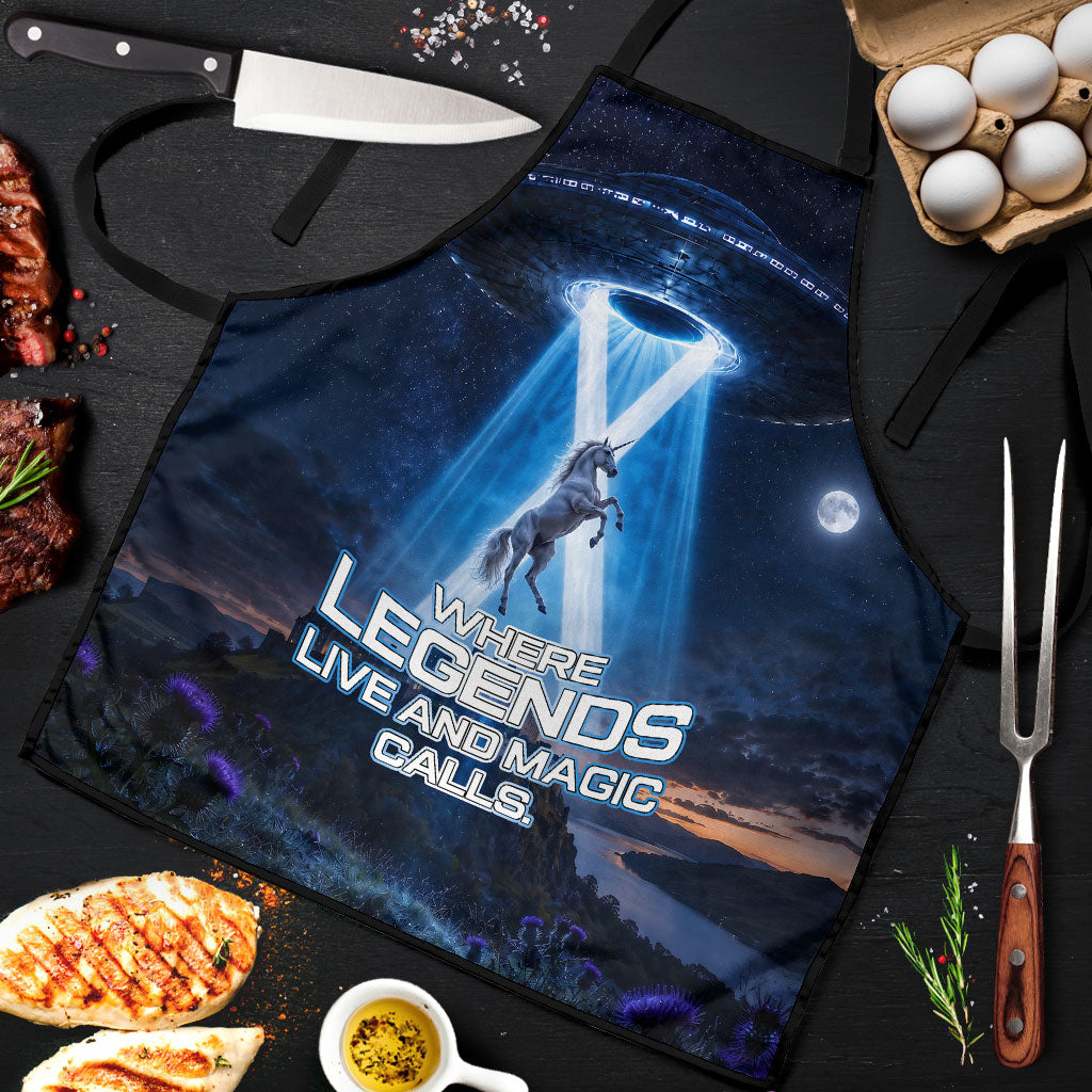 Scotland Kelpies And Unicorn UFO Apron Sci-Fi Alien Abduction And Magic Legends