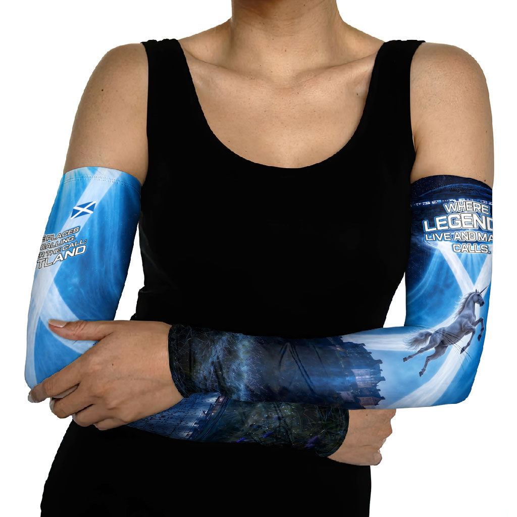 Scotland Kelpies And Unicorn UFO Arm Sleeves Sci-Fi Alien Abduction And Magic Legends