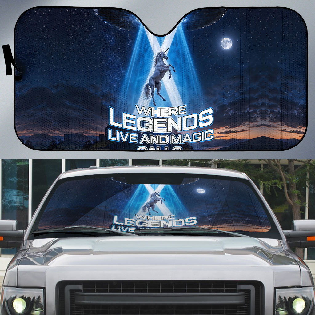 Scotland Kelpies And Unicorn UFO Auto Sun Shade Sci-Fi Alien Abduction And Magic Legends