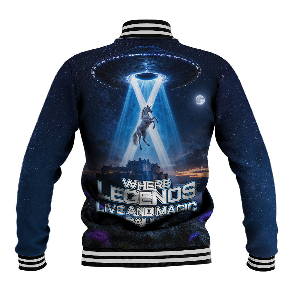 Scotland Kelpies And Unicorn UFO Baseball Jacket Sci-Fi Alien Abduction And Magic Legends