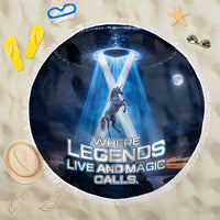 Scotland Kelpies And Unicorn UFO Beach Blanket Sci-Fi Alien Abduction And Magic Legends