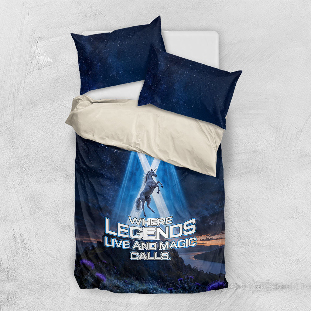 Scotland Kelpies And Unicorn UFO Bedding Set Sci-Fi Alien Abduction And Magic Legends