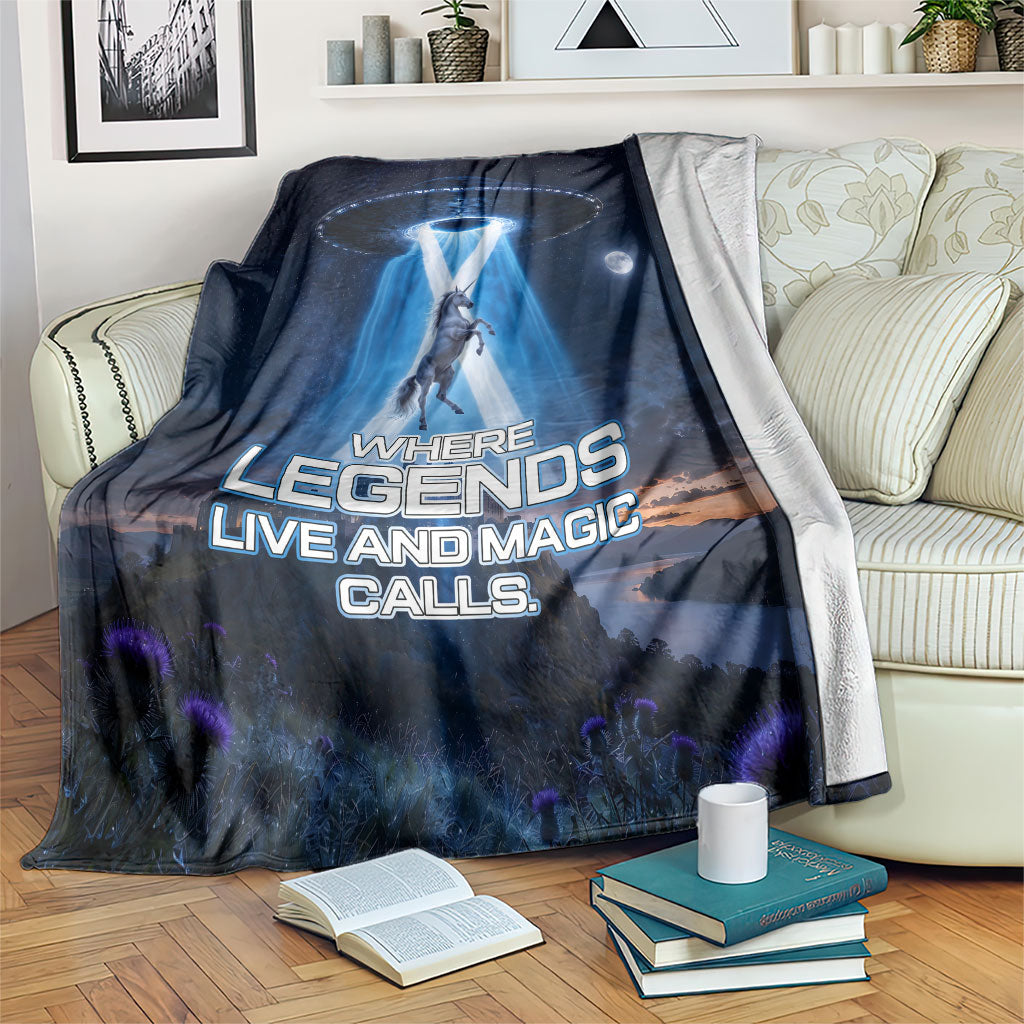 Scotland Kelpies And Unicorn UFO Blanket Sci-Fi Alien Abduction And Magic Legends