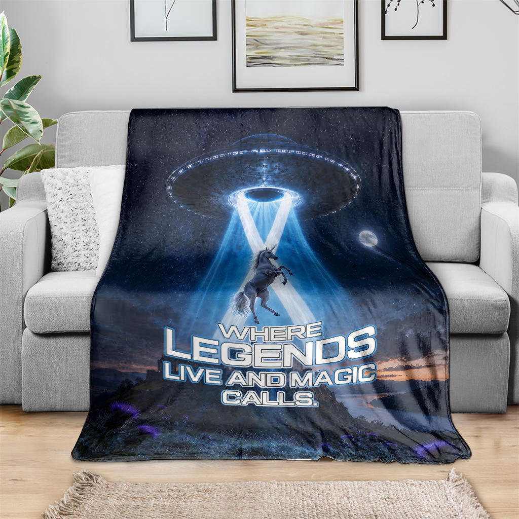 Scotland Kelpies And Unicorn UFO Blanket Sci-Fi Alien Abduction And Magic Legends