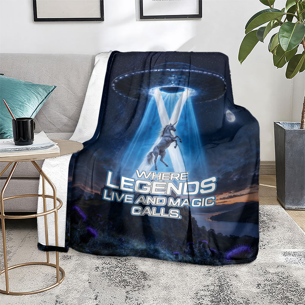 Scotland Kelpies And Unicorn UFO Blanket Sci-Fi Alien Abduction And Magic Legends
