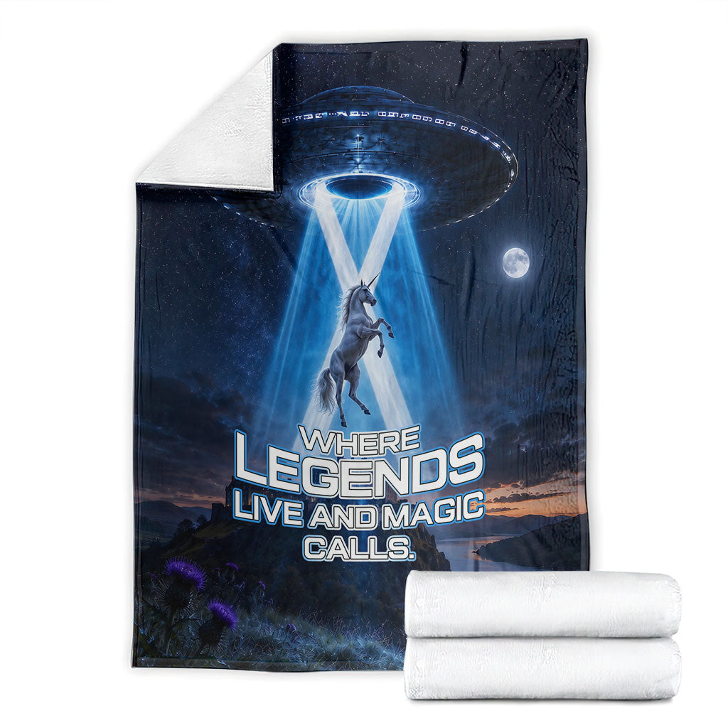Scotland Kelpies And Unicorn UFO Blanket Sci-Fi Alien Abduction And Magic Legends