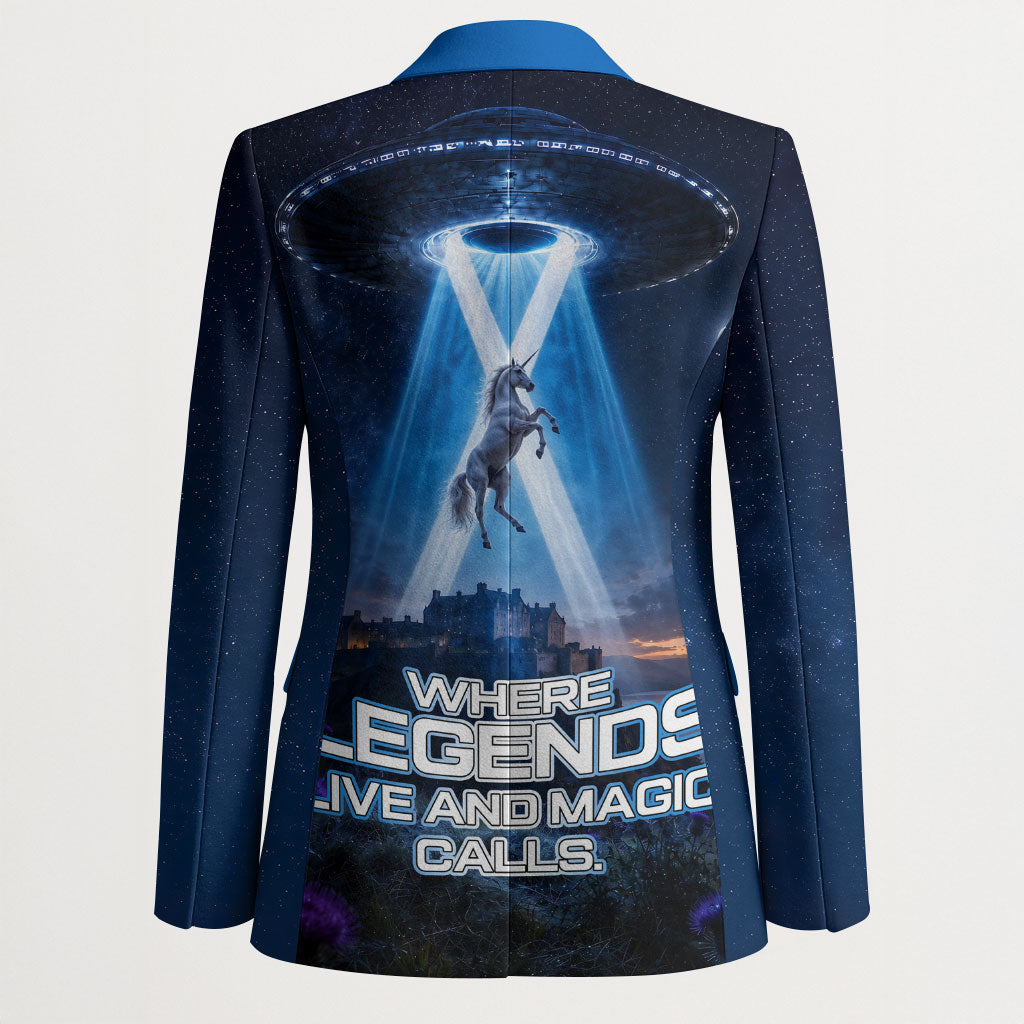 Scotland Kelpies And Unicorn UFO Blazer Sci-Fi Alien Abduction And Magic Legends