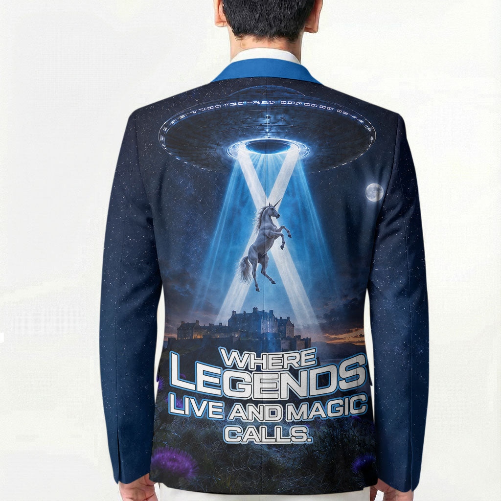 Scotland Kelpies And Unicorn UFO Blazer Sci-Fi Alien Abduction And Magic Legends
