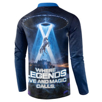 Scotland Kelpies And Unicorn UFO Button Sweatshirt Sci-Fi Alien Abduction And Magic Legends