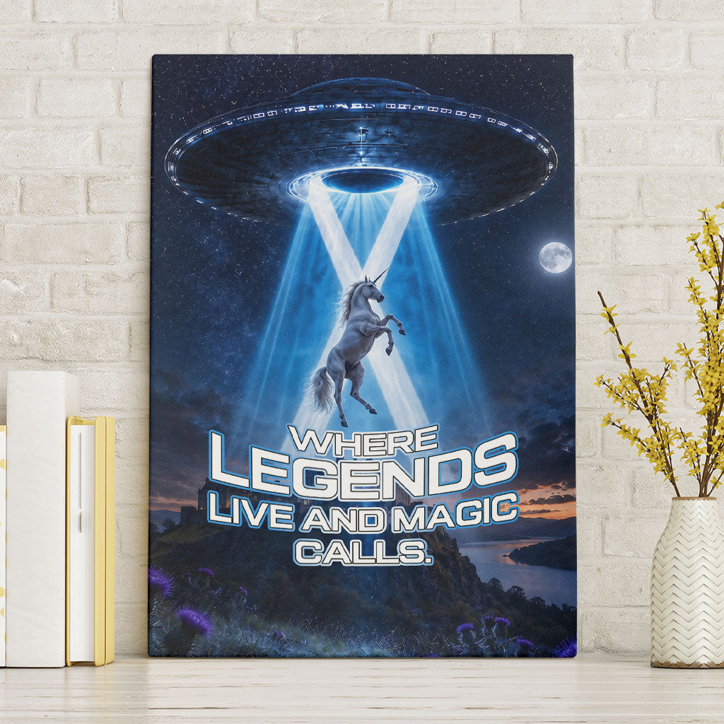Scotland Kelpies And Unicorn UFO Canvas Wall Art Sci-Fi Alien Abduction And Magic Legends