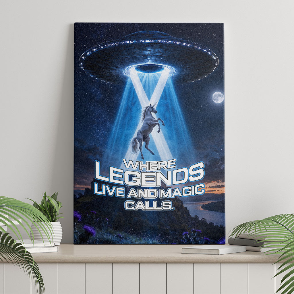 Scotland Kelpies And Unicorn UFO Canvas Wall Art Sci-Fi Alien Abduction And Magic Legends