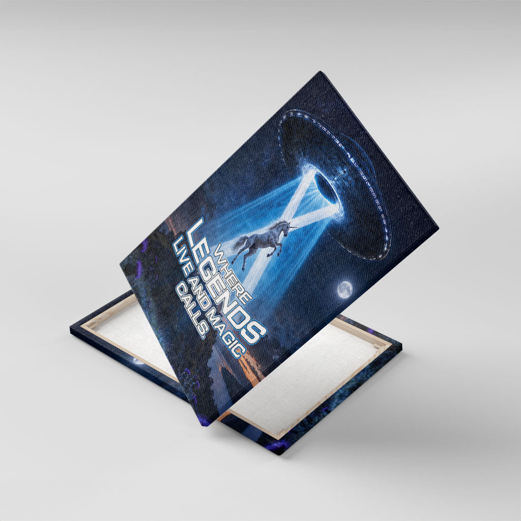 Scotland Kelpies And Unicorn UFO Canvas Wall Art Sci-Fi Alien Abduction And Magic Legends