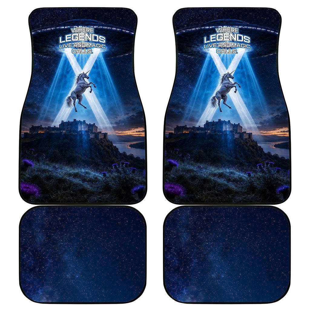 Scotland Kelpies And Unicorn UFO Car Mats Sci-Fi Alien Abduction And Magic Legends
