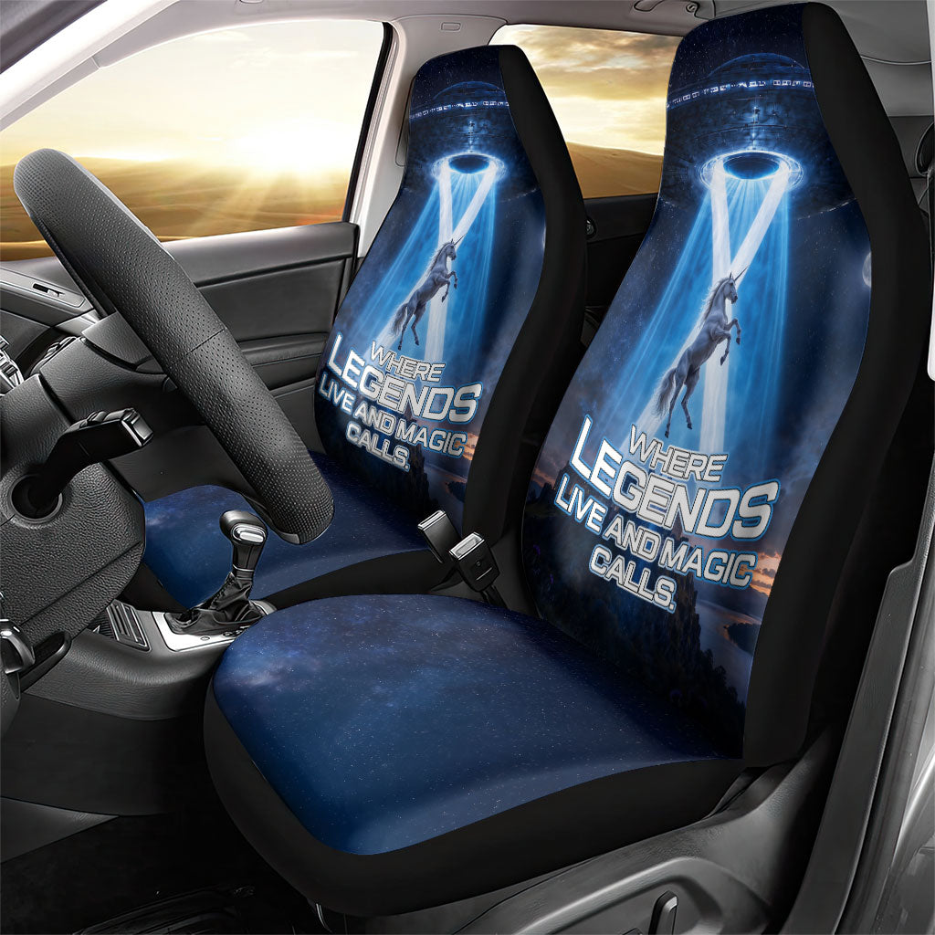 Scotland Kelpies And Unicorn UFO Car Seat Cover Sci-Fi Alien Abduction And Magic Legends