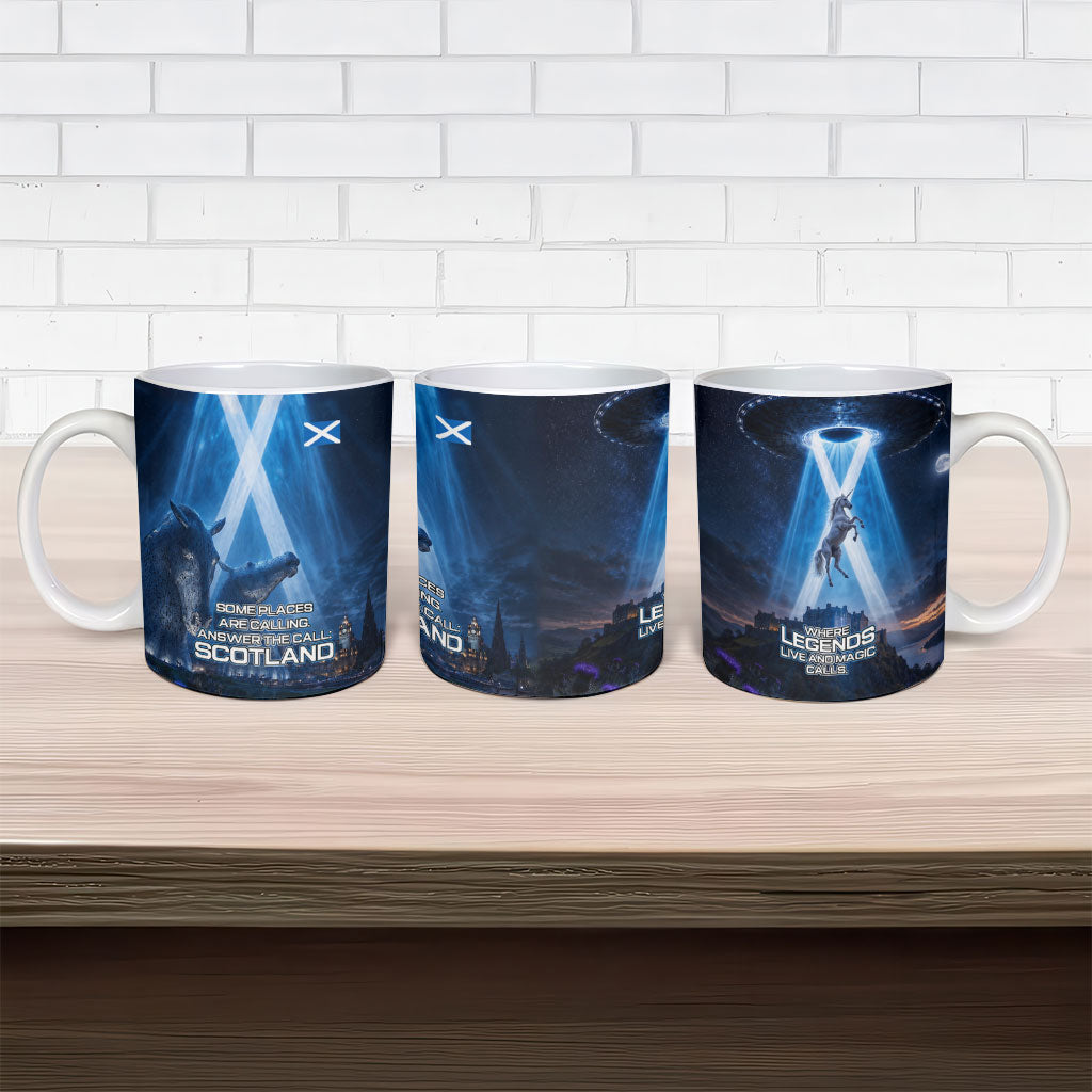Scotland Kelpies And Unicorn UFO Ceramic Mug Sci-Fi Alien Abduction And Magic Legends