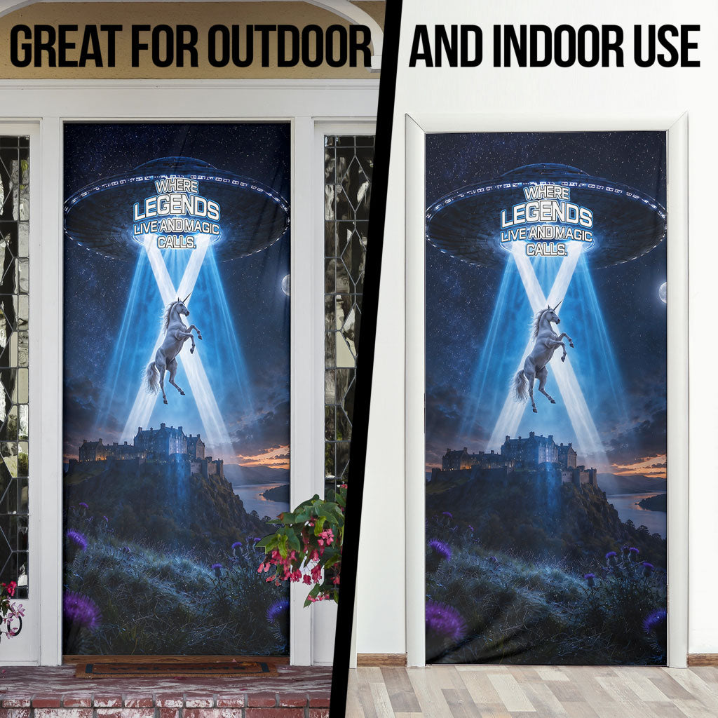 Scotland Kelpies And Unicorn UFO Door Cover Sci-Fi Alien Abduction And Magic Legends