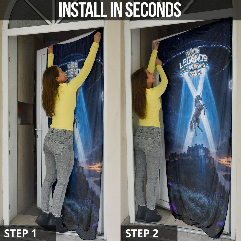 Scotland Kelpies And Unicorn UFO Door Cover Sci-Fi Alien Abduction And Magic Legends