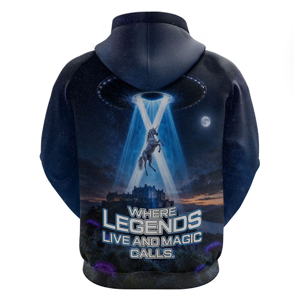 Scotland Kelpies And Unicorn UFO Hoodie Sci-Fi Alien Abduction And Magic Legends