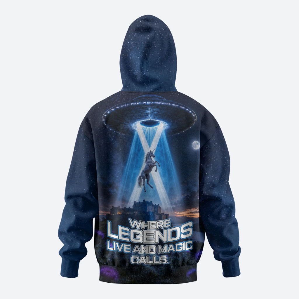 Scotland Kelpies And Unicorn UFO Hoodie Sci-Fi Alien Abduction And Magic Legends