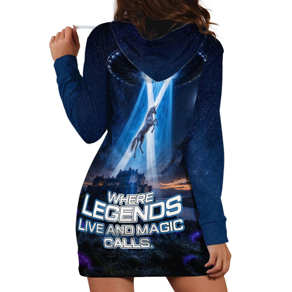 Scotland Kelpies And Unicorn UFO Hoodie Dress Sci-Fi Alien Abduction And Magic Legends