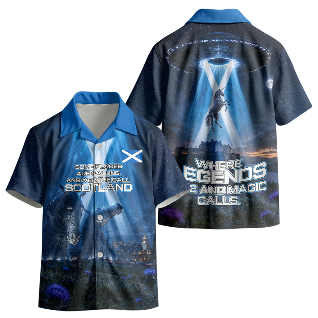 Scotland Kelpies And Unicorn UFO Kid Hawaiian Shirt Sci-Fi Alien Abduction And Magic Legends