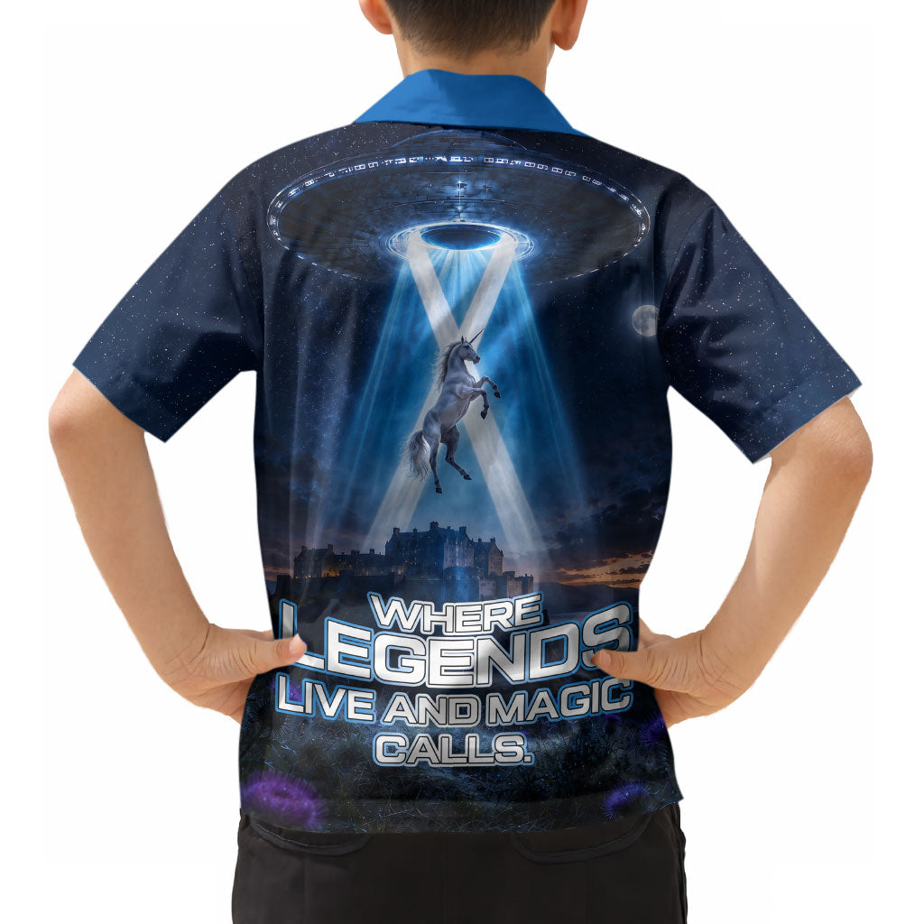 Scotland Kelpies And Unicorn UFO Kid Hawaiian Shirt Sci-Fi Alien Abduction And Magic Legends