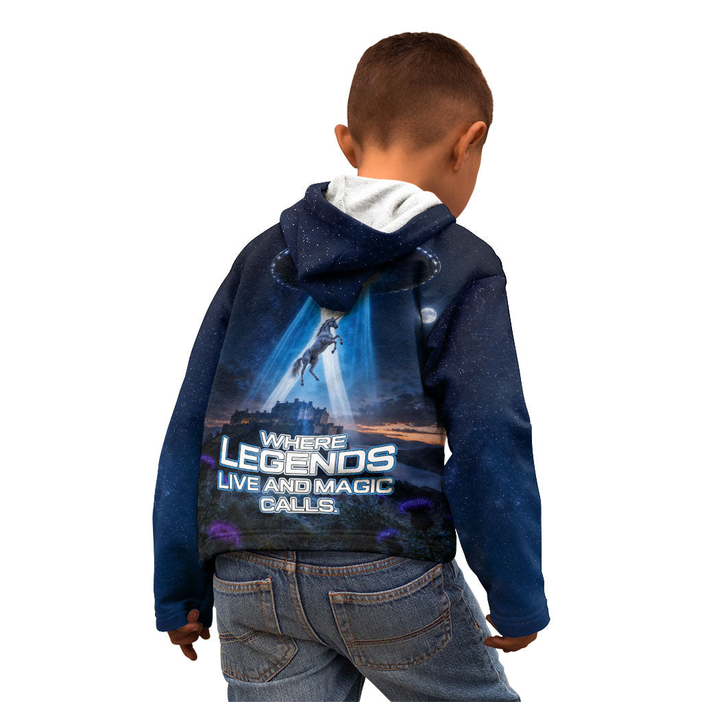 Scotland Kelpies And Unicorn UFO Kid Hoodie Sci-Fi Alien Abduction And Magic Legends