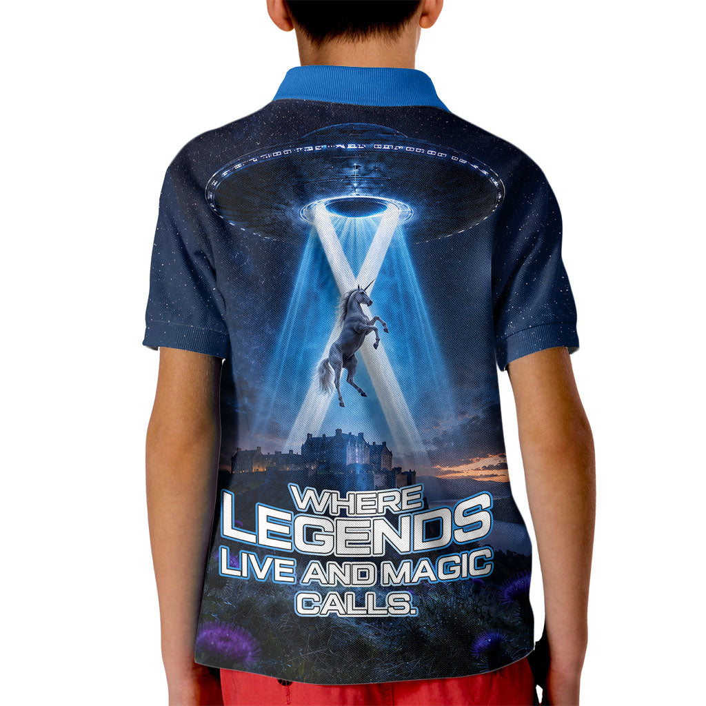 Scotland Kelpies And Unicorn UFO Kid Polo Shirt Sci-Fi Alien Abduction And Magic Legends