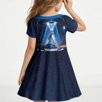 Scotland Kelpies And Unicorn UFO Kid Short Sleeve Dress Sci-Fi Alien Abduction And Magic Legends