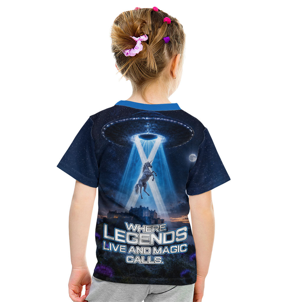 Scotland Kelpies And Unicorn UFO Kid T Shirt Sci-Fi Alien Abduction And Magic Legends