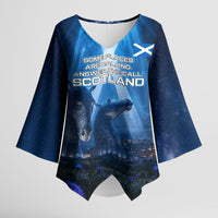 Scotland Kelpies And Unicorn UFO Kimono Sleeve Blouse Sci-Fi Alien Abduction And Magic Legends