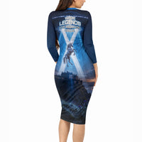 Scotland Kelpies And Unicorn UFO Long Sleeve Bodycon Dress Sci-Fi Alien Abduction And Magic Legends