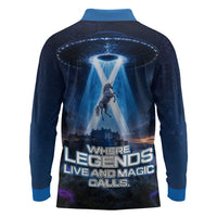 Scotland Kelpies And Unicorn UFO Long Sleeve Polo Shirt Sci-Fi Alien Abduction And Magic Legends