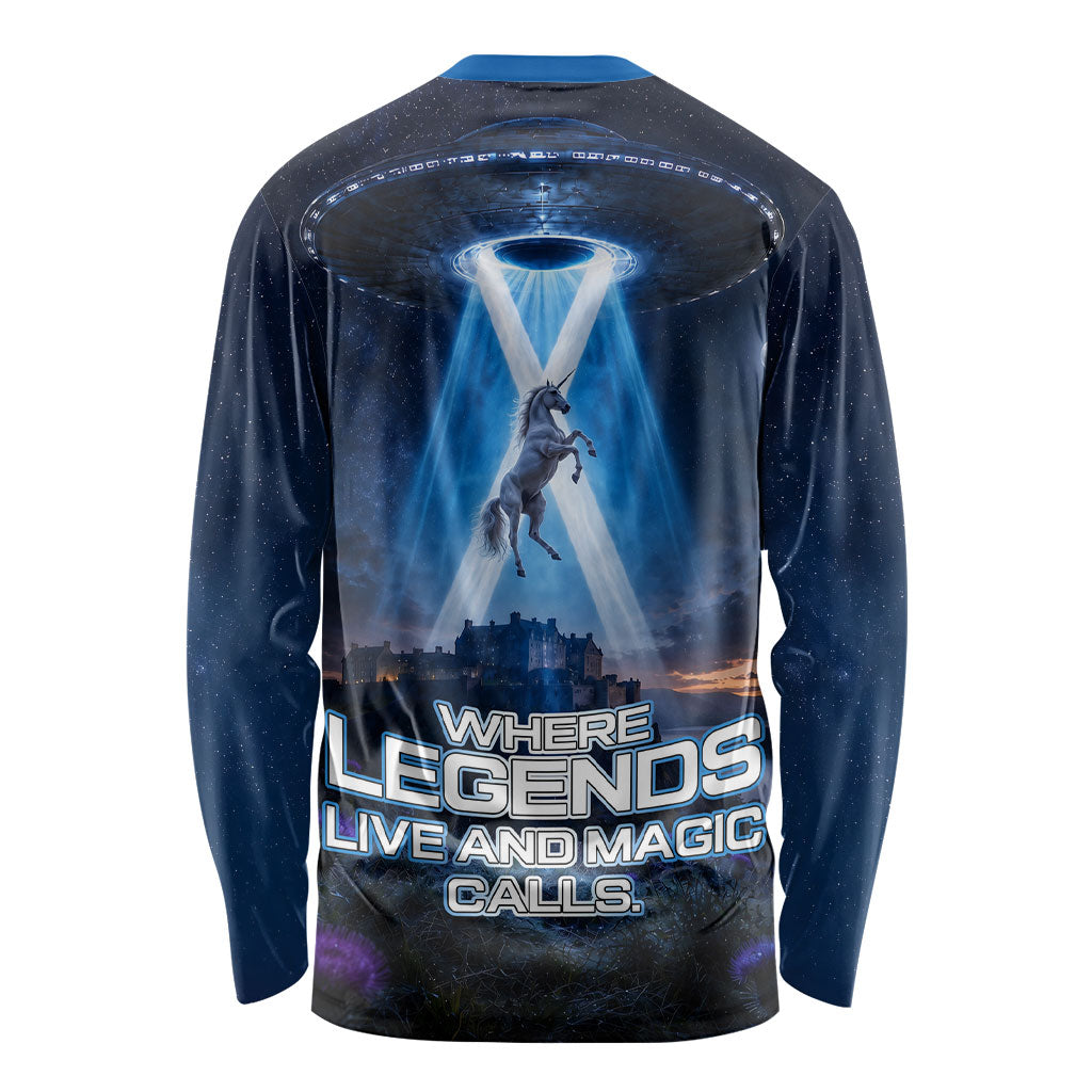 Scotland Kelpies And Unicorn UFO Long Sleeve Shirt Sci-Fi Alien Abduction And Magic Legends