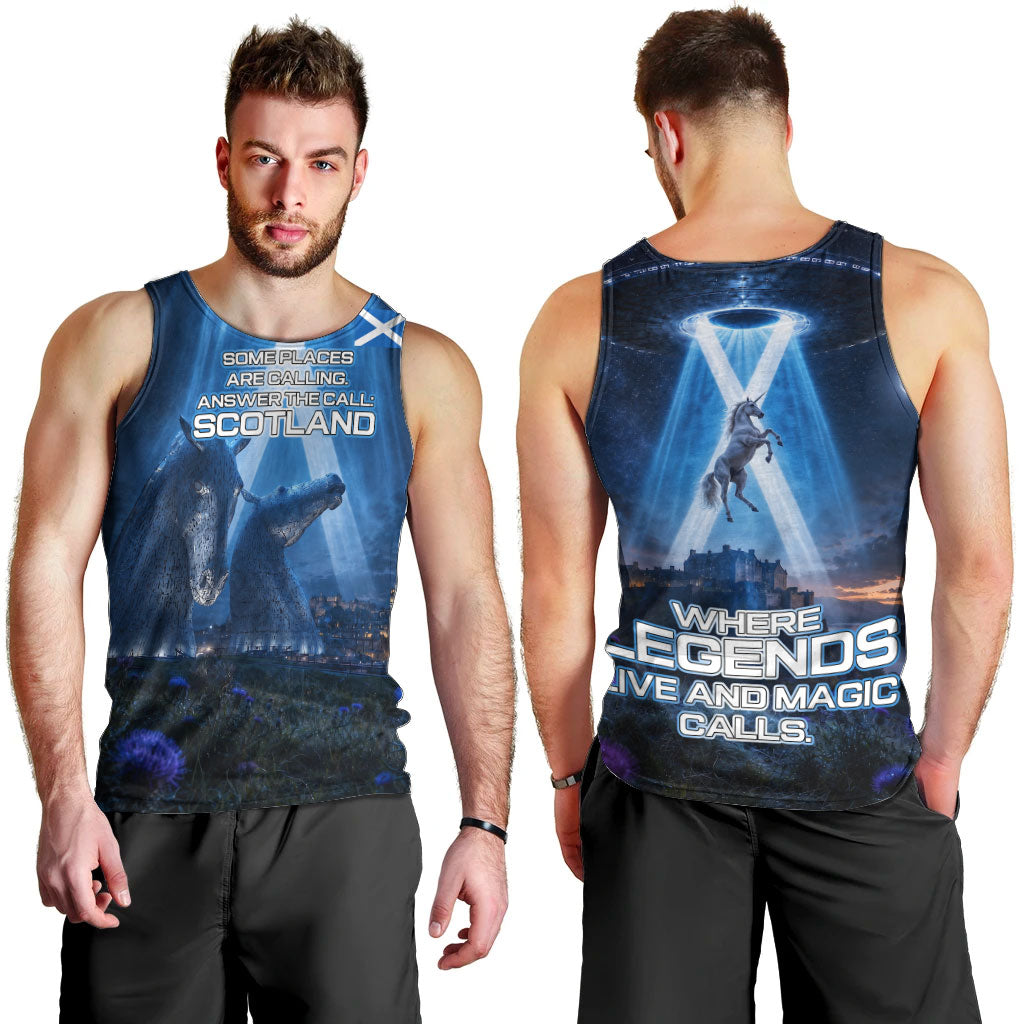 Scotland Kelpies And Unicorn UFO Men Tank Top Sci-Fi Alien Abduction And Magic Legends