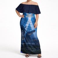 Scotland Kelpies And Unicorn UFO Off Shoulder Maxi Dress Sci-Fi Alien Abduction And Magic Legends