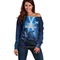 Scotland Kelpies And Unicorn UFO Off Shoulder Sweater Sci-Fi Alien Abduction And Magic Legends