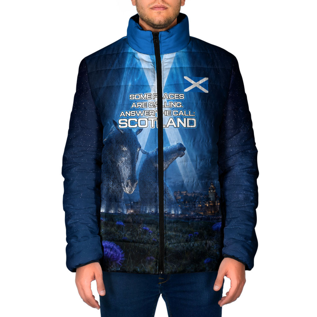 Scotland Kelpies And Unicorn UFO Padded Jacket Sci-Fi Alien Abduction And Magic Legends
