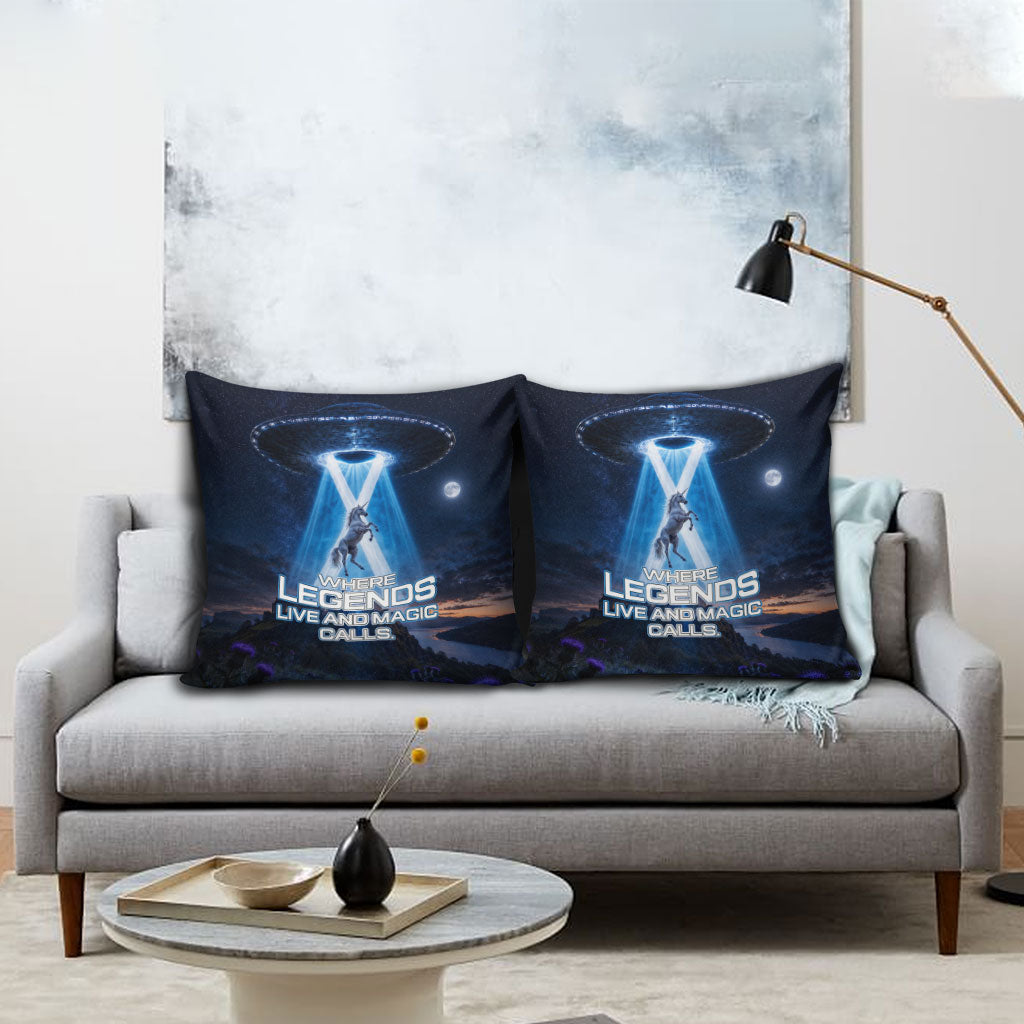 Scotland Kelpies And Unicorn UFO Pillow Cover Sci-Fi Alien Abduction And Magic Legends