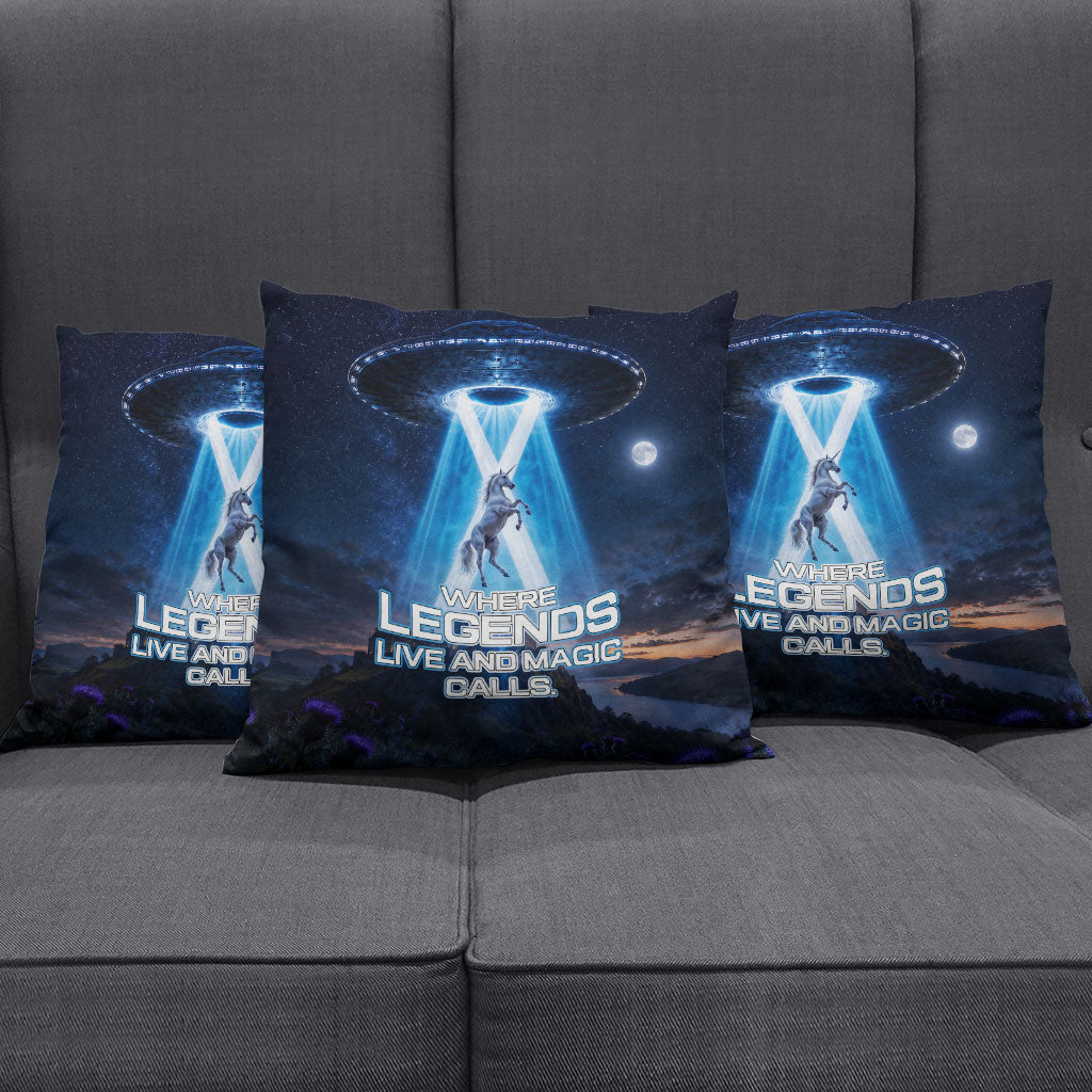 Scotland Kelpies And Unicorn UFO Pillow Cover Sci-Fi Alien Abduction And Magic Legends