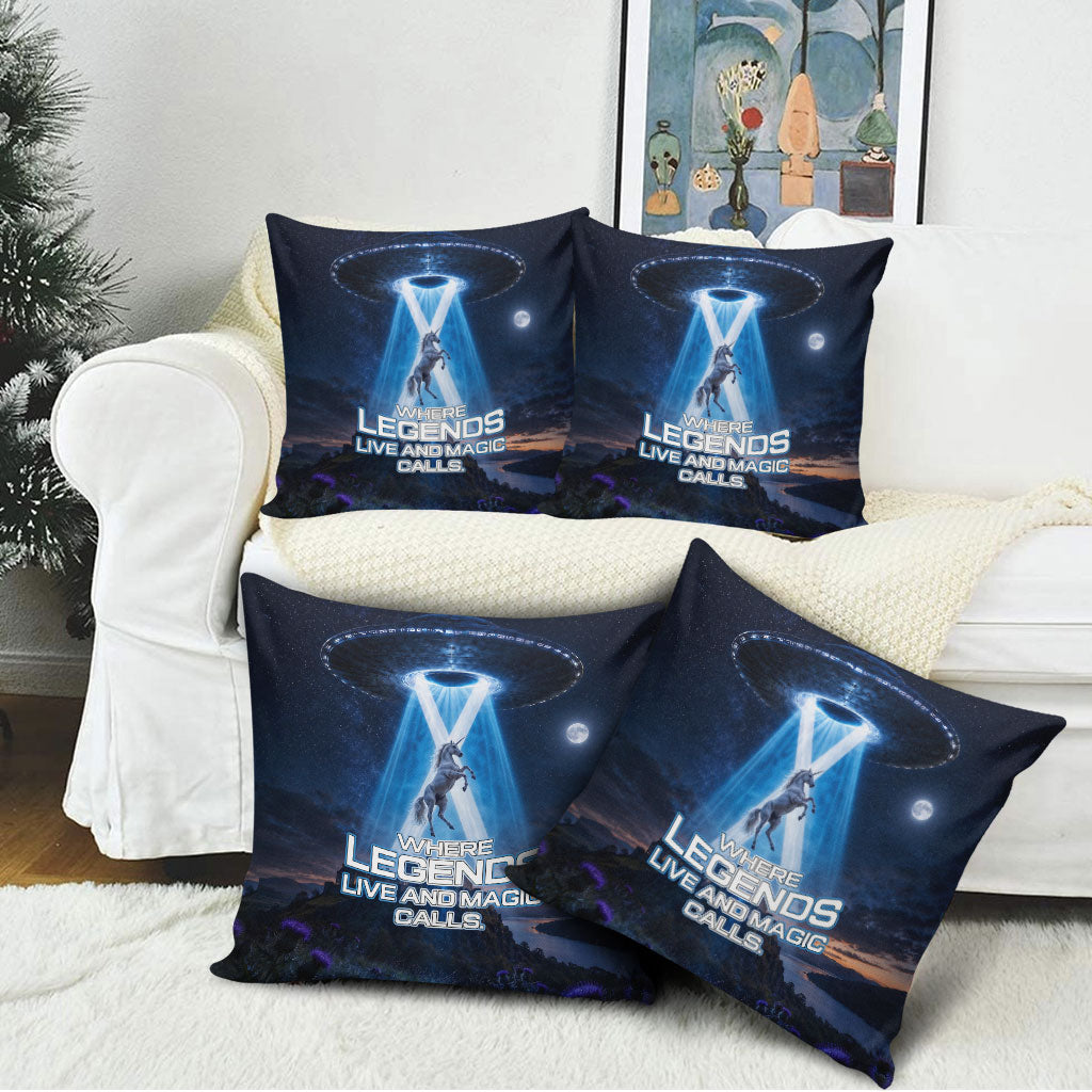 Scotland Kelpies And Unicorn UFO Pillow Cover Sci-Fi Alien Abduction And Magic Legends