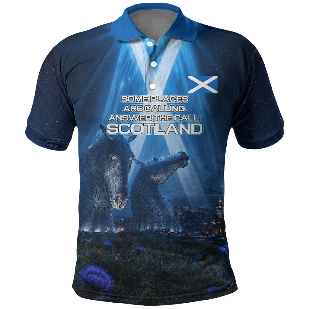 Scotland Kelpies And Unicorn UFO Polo Shirt Sci-Fi Alien Abduction And Magic Legends