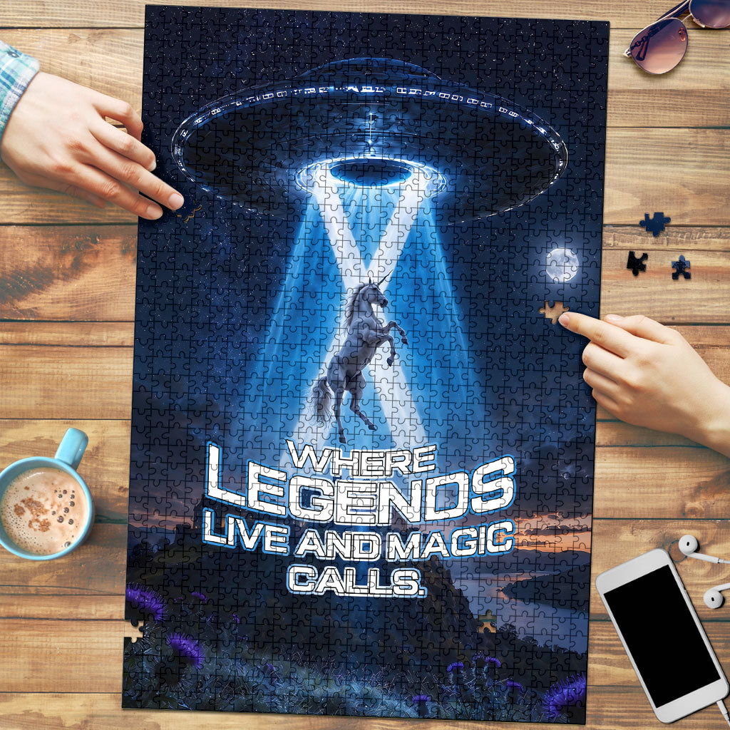 Scotland Kelpies And Unicorn UFO Puzzle Sci-Fi Alien Abduction And Magic Legends