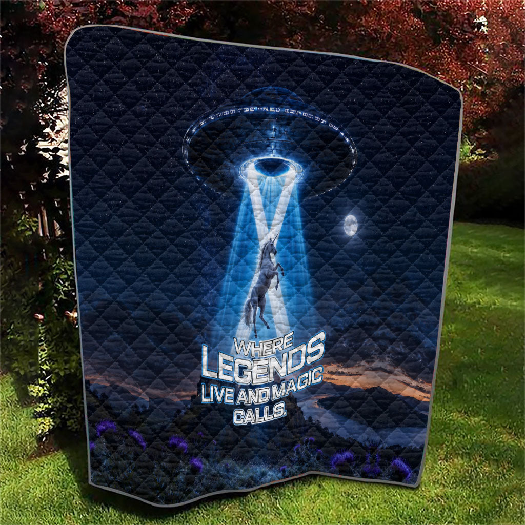 Scotland Kelpies And Unicorn UFO Quilt Sci-Fi Alien Abduction And Magic Legends