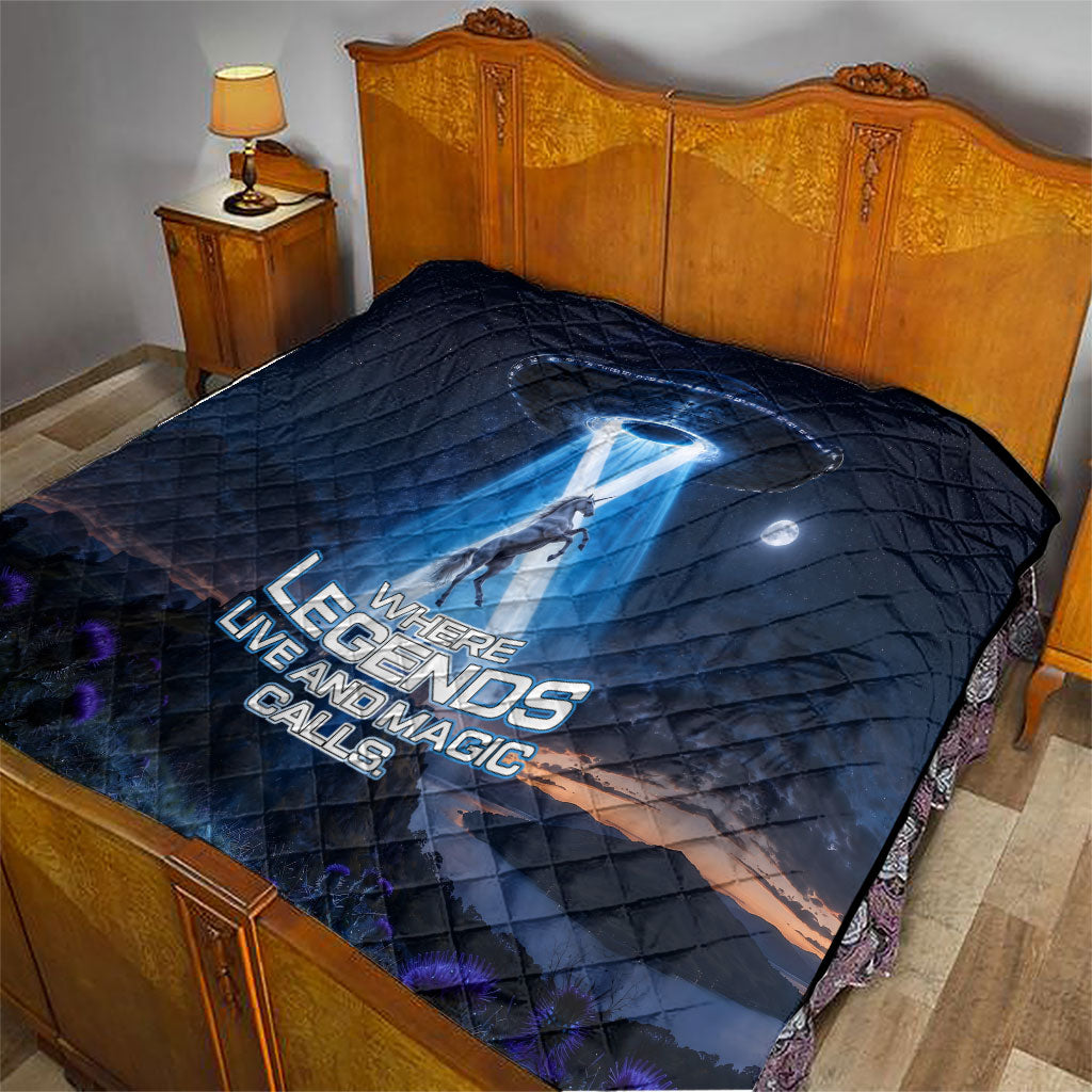 Scotland Kelpies And Unicorn UFO Quilt Sci-Fi Alien Abduction And Magic Legends