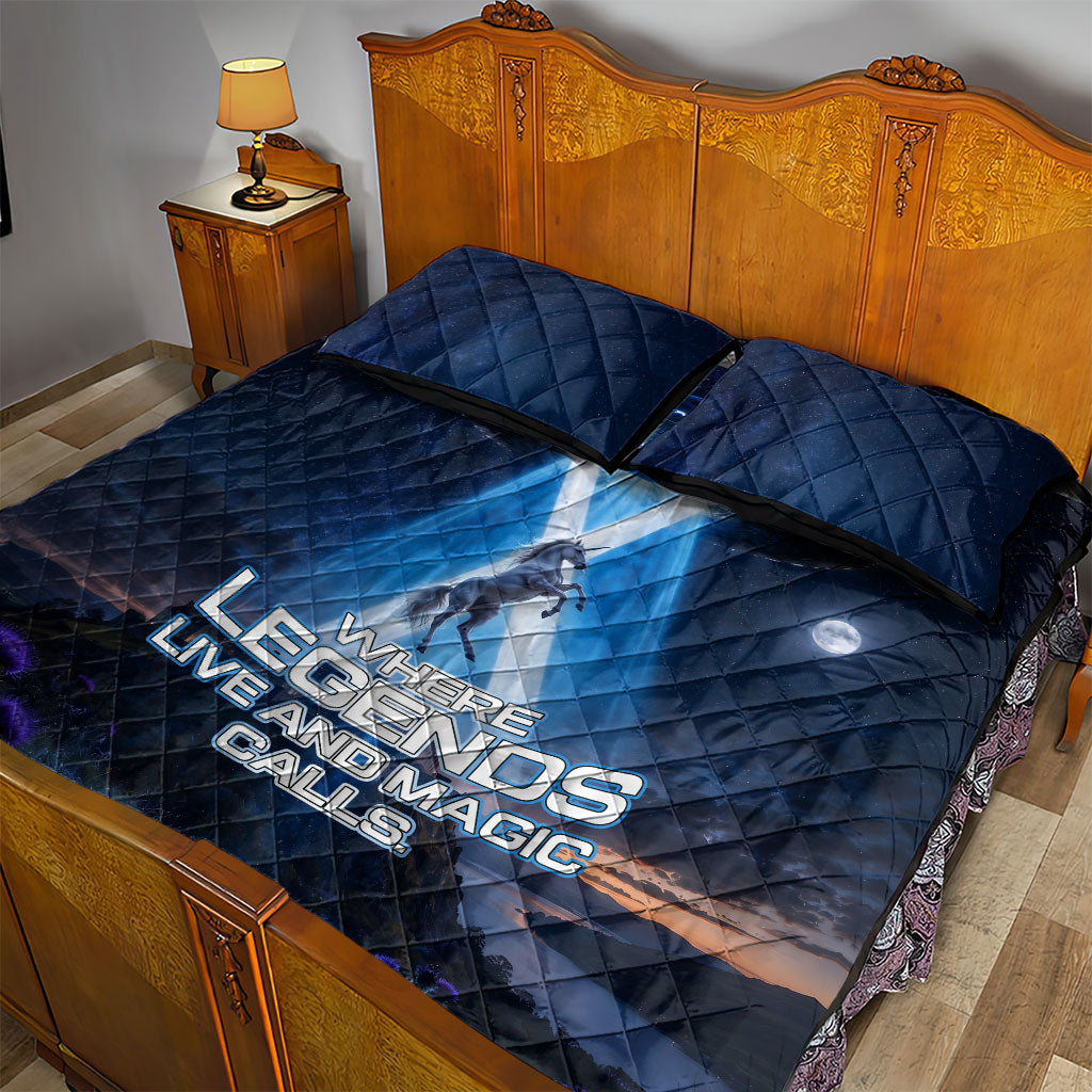 Scotland Kelpies And Unicorn UFO Quilt Bed Set Sci-Fi Alien Abduction And Magic Legends