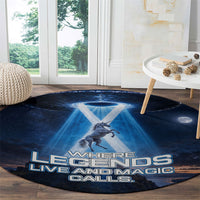 Scotland Kelpies And Unicorn UFO Round Carpet Sci-Fi Alien Abduction And Magic Legends