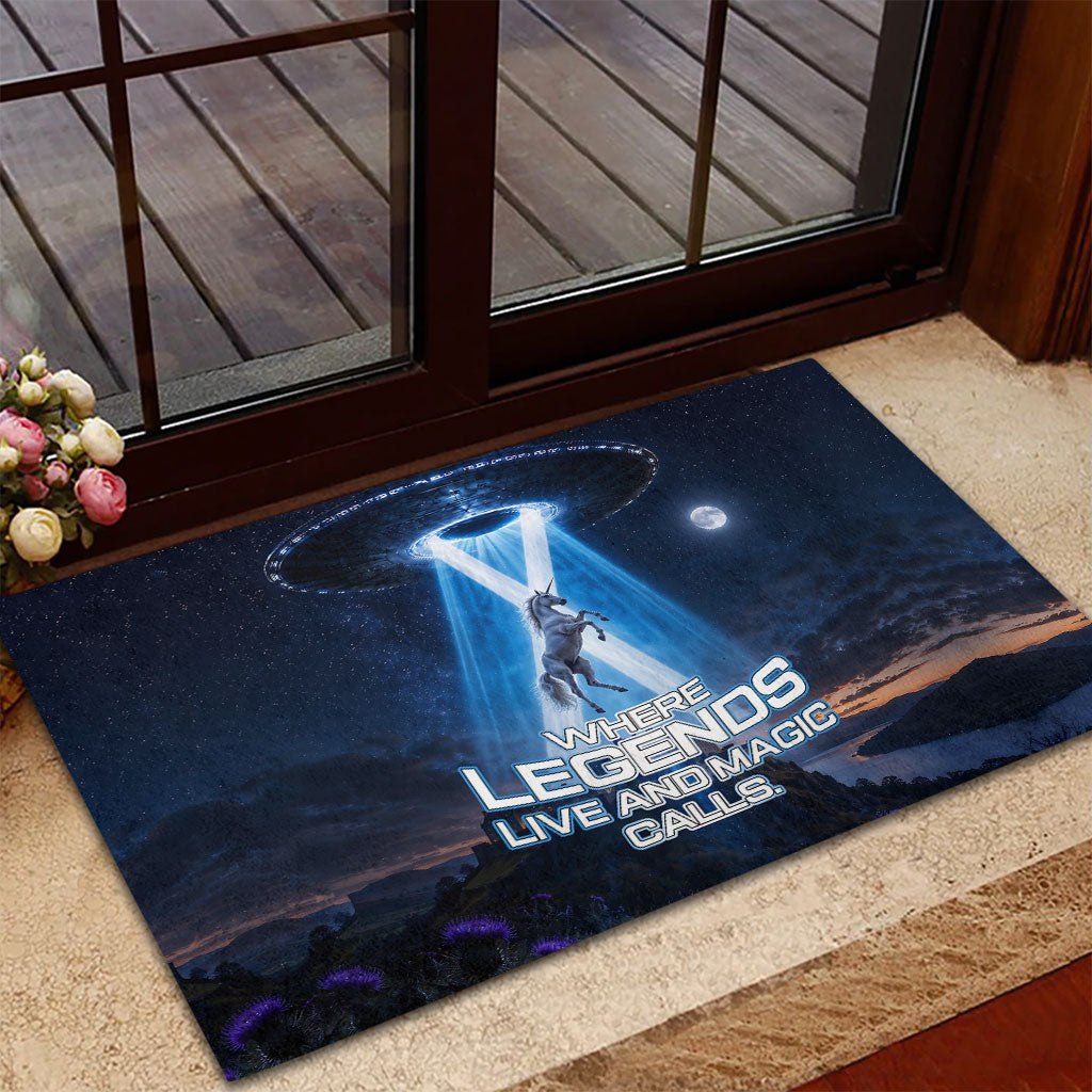 Scotland Kelpies And Unicorn UFO Rubber Doormat Sci-Fi Alien Abduction And Magic Legends