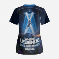 Scotland Kelpies And Unicorn UFO Scrub Top Sci-Fi Alien Abduction And Magic Legends