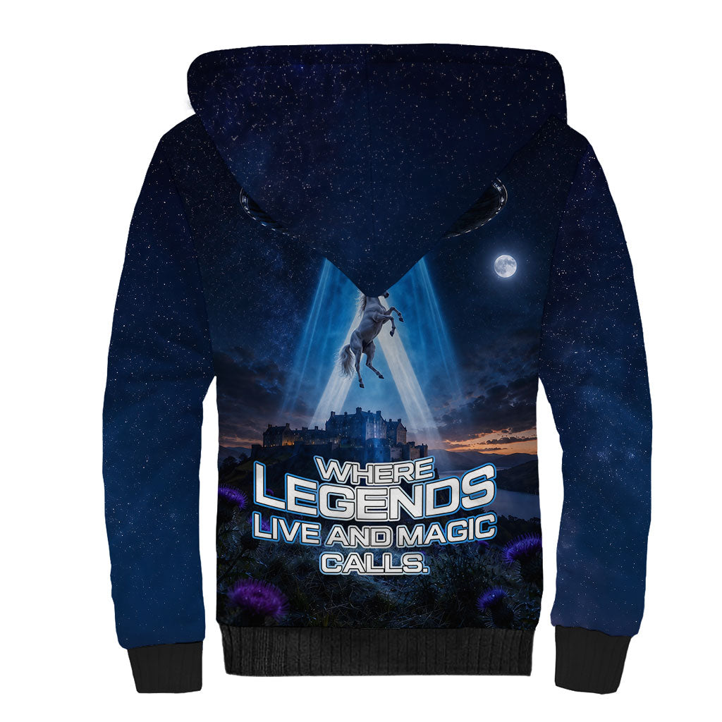 Scotland Kelpies And Unicorn UFO Sherpa Hoodie Sci-Fi Alien Abduction And Magic Legends